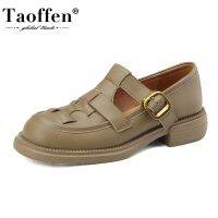 LllffG Taoffen Ins รองเท้าหนังแท้สำหรับสตรี,รองเท้าหนังแท้สำหรับฤดูใบไม้ผลิผู้หญิงรอบนิ้วเท้าแฟชั่นไซส์34-40
