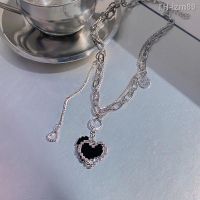 ? เครื่องประดับ Ins tide love hip-hop Mosaic titanium steel necklaces female double set auger niche senior design feeling collarbone chain