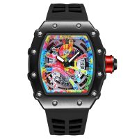 ZZOOI Fashion Men Quartz Watches Kongo 68-01 Graffiti Dial Auto Date Luminous Hand Silicone Band Sport Wrist Watch