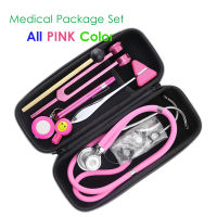 สีชมพูคลาสสิก Home Health Monitor กระเป๋าเก็บชุดแพทย์ Stethoscope Tuning Fork Reflex Hammer LED Penlight Tool Kit