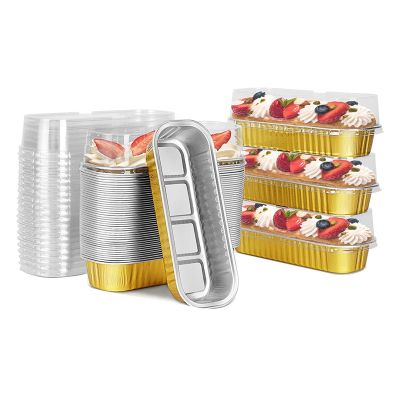 Disposable Mini Loaf Pans with Lids, 150Pcs 6.8Oz Aluminum Foil Narrow Cake Pans,Rectangle Cupcake Baking Cups