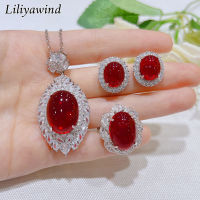 Liliyawind ที่พูดเกินจริง Dove Egg Shape Red Glossy Zircon Silver Plated Jewelry Set For Women A8