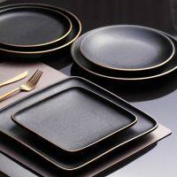 【CW】 Japanese-style dinner set plates and dishes black plate tableware ceramics steak Korean food Matte