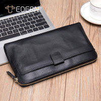 TOP☆EDERN Genuine Leather Mens Wallet Business Clutch Bag Male Purse Zipper Wallet for Men High Capacity Retro Cow Leather Phone Wallets