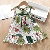 Small Girl Dress Vest Cotton Printing Floral WIth Lace Princess Kid Mini Casual Sleeveless Princess Clothes