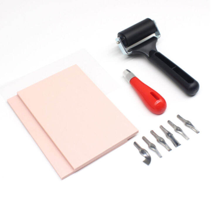 Rubber stamp making kit, print engraving rubber tiles, professional art