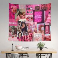 ❍△ Pink Girl Vibe Pink Tapestry Wall Hanging Meme Tapestry Room Decor Aesthetic Dorm Wallpaper Art Poster Decoration Bedroom Tapiz