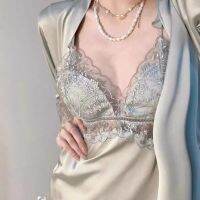 Lisacmvpnel Ice Silk Women Robe Set With Chest Pad V-Neck Bathrobe Suit Sexy Fashion Sleepwear