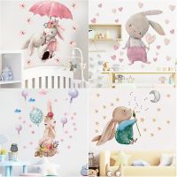 Cute pink rabbit love balloon Wall Stickers Broken Wall Poster Wall Art Car Decal Kids Room Decoration Favors murals Wall Stickers Decals