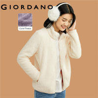 Giordano ผู้หญิง เสื้อแจ็กเก็ตลำลองคอตั้งสีทึบผ้าขนแกะปะการัง Free Shipping 13371821