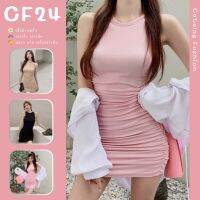 ꕥCatalog Fashionꕥ ชุดเดรสเข้ารูป สไตล์ย่นด้านข้าง คอกลมแขนกุด 3 สี ผ้ายืดใส่สบาย