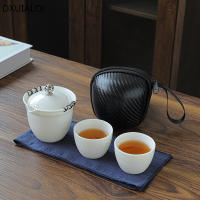 DXUIALOI Sheep Fat Jade Travel Portable Tea Set Gift Box One Pot 2 Cups Ceramic Kung Fu Teapot Tea Cup Home Tea Table Tea Set