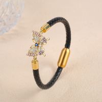 Charming Ladies Cute Butterfly Leather Rope Bracelet Fashion Stainless Steel Magnetic Clasp Bangle For Women Wear Daily Jewelry