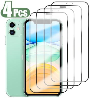 4PCS Full Cover Tempered Glass For iPhone 11 12 13 14 Pro Xs Max Screen Protector For iPhone X XR 7 8 Plus Protective Glass Film