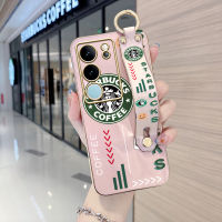 เคส Orico สำหรับ Vivo V29 5G Y78 Y78 5G + 5G (มีสายรัดข้อมือ) เคสขอบสี่เหลี่ยมนิ่มลายการ์ตูน (Starbucks) ชุบเคสโทรศัพท์เคสโทรศัพท์นิ่มสุดหรู