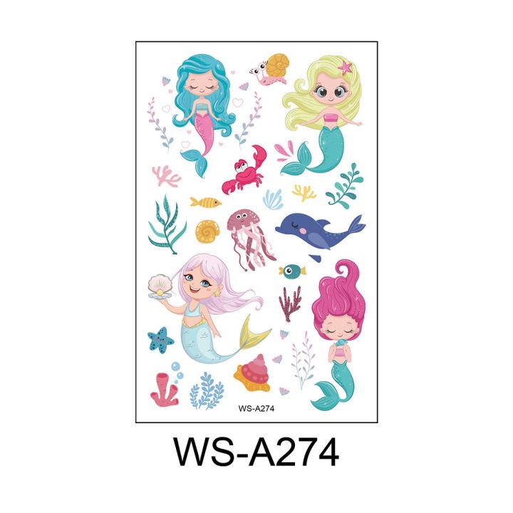 19-styles-waterproof-kids-tattoo-sticker-animals-cartoon-temporary-tattoos-kids-arms-diy-body-art-cartoon-collection-mermaid