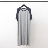 ；【‘；- Plus Size 3Xl Men Modal Round-Neck Sleepwear Nightgown Patchwork Robe Gown Loose Baggy Nightwear Home Clothes Loungewear