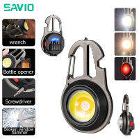 SAVIO กระเป๋าแบบพกพาไฟสัญญาณแสง LED ขนาดเล็กพวงกุญแจไฟฉาย USB ชาร์จได้พร้อมประแจสว่านเปิดจุกไขควงไฟฟลัดไลท์ค้อนหน้าต่าง