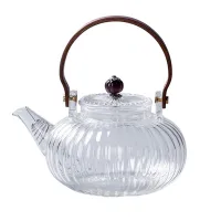 Glass Teapot Wood Handle Teawear High Boron Silicon Transparent Pumpkin Pot 900ML Glass Teapot Glass Teapot with Filter