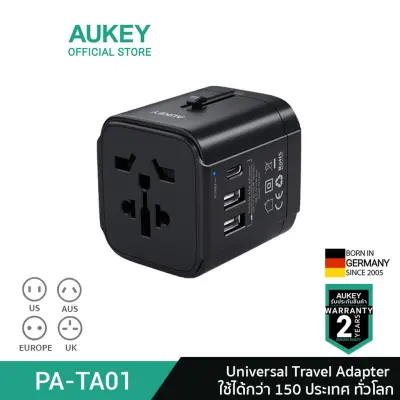 AUKEY หัวแปลงปลั๊กไฟ AUKEY Universal Travel Adapter มาพร้อม ช่อง USB-C และ USB-A รุ่น PA-TA01 สีดำ