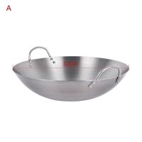 Stainless Steel Double Ear Chef Fry Wok Gas Cooker Traditional Handmade Pot Non Coating Woks