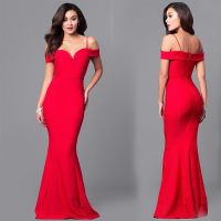 ¤ Sexy Straps V-Neck Dresses for Women 2022 Off Shoulder Bodycon Red Dress Party Long Maxi Vestidos De Fiesta Summer Sundress