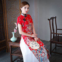 เวียดนาม Ao Dai Cheongsam ชุดยาว2022มารยาทจีนปรับปรุงทุกวันแม่ Cheongsam แขนสั้นผู้หญิง