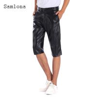 Samlona Plus Size Mens Faxu Pu Leather Shorts Punk Style Fashion Zipper Pockets Half Pants 2022 Summer New Sexy Hip Hop Shorts