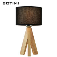 BOTIMI Wooden Table Lamp With Fabric Lampshade Wood Bedside Desk lights Modern Book Lamps E27 110V 220V Reading Lighting Fixture