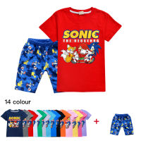 Sonic The Hedgehog เสื้อยืดกางเกงขาสั้นชุดสำหรับเด็กชายหญิงแขนสั้นฤดูร้อน Comfort กางเกงสั้นอะนิเมะผ้าฝ้าย TShirt การ์ตูนเกาหลี721