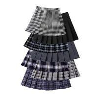 ROK Mini แฟชั่นสุดชิคสำหรับผู้หญิงเต้นรำสไตล์กระโปรงอัดกลีบลายตารางหมากรุกเอวสูงสำหรับหญิงสำหรับฤดูร้อน