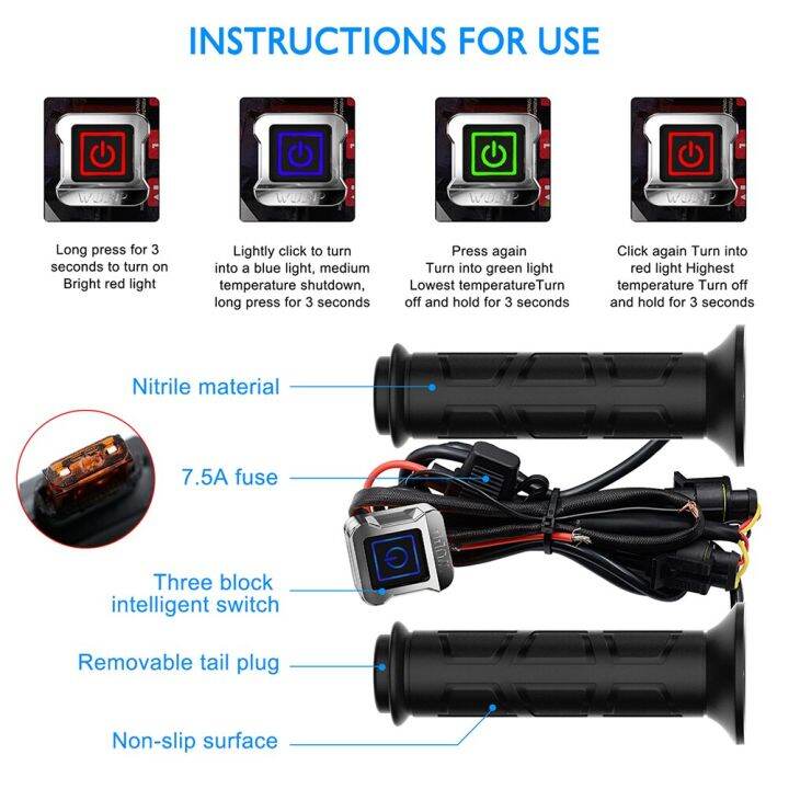 มือจับทำความร้อนไฟฟ้ารถมอเตอร์ไซค์กันน้ำ22มม-ถุงมือมอเตอร์ไซด์ปรับอุณหภูมิได้3ระดับ12v-มือจับให้ความอบอุ่น