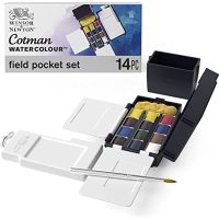 ชุดกล่องสนามสีน้ำ Winsor &amp; Newton Cotman ชุดสี14ชิ้นอุปกรณ์ศิลปะถาดครึ่งสำหรับศิลปินที่โปร่งใสดี