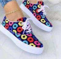 the summer of 2022 round head injection printed dazzle colour white shoe female foreign trade big yards with amazon leisure shoes