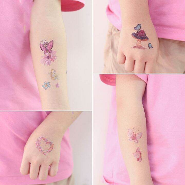 2pcs-bling-cartoon-mermaid-tattoos-stickers-butterfly-glitter-powder-waterproof-sticker-for-kids-student-gift