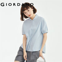 Hot ”Giordano ผู้หญิงเสื้อ er Pan COLLAR พัฟแขนเสื้อแฟชั่น100 ผ้าฝ้ายสีทึบฤดูร้อน relaxe เสื้อลำลอง18343204