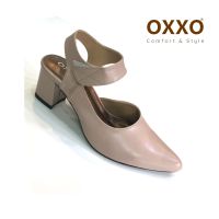 OXXO รองเท้าส้นสูง รองเท้าคัทชู หัวแหลม รองเท้าแฟชั่น หนังนิ่ม ใส่สบาย มีสายหลังเท้าปรับระดับได้ FF3081