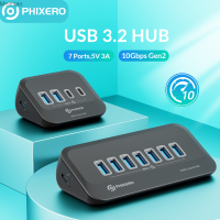 PHIXERO 10Gbps 7พอร์ตเร็วอะแดปเตอร์ไฟ USB 3.2ฮับตัวแยก Type C สถานีตัวเสียบสวิตซ์การ์ดรีดเดอร์ SD ฮับ USB สำหรับ Macbook PC Meimiao