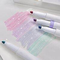 【LZ】✗  Dupla Dica Blingbling Highlighter Pen Marcador Caneta Aquarela Glitter Doce Estudantes Desenhar Marcas Chave Conta Mão 4 Cor por Caixa