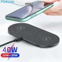 40W Dual Wireless Charging Pad for iPhone 14 13 12 11 XS XR X 8 Samsung S22 S21 S20 2 in 1 Fast Charger Mat for Airpods 3 Pro