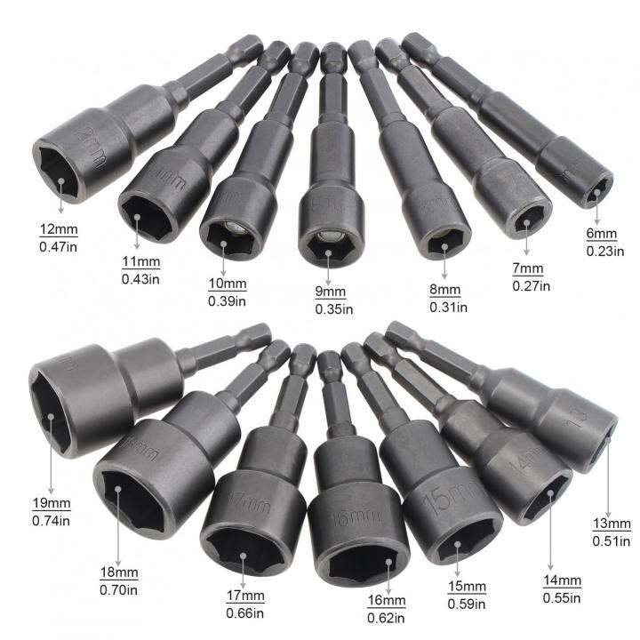 14pcs-magnetic-hexagon-socket-6-19mm-14-inch-hex-shank-nut-setter-driver-เจาะ-bits-ชุดสำหรับไขควงไฟฟ้า-hex-shank-bolt