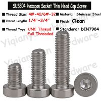 20Pcs UNC 4 -40 6 -32 DIN7984 SUS304 Stainless Steel Hexagon Socket Thin Head Cap Screws Allen Key Bolt Low Short Profile Head