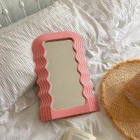 【 YUYANG Lighting 】 Creative Wave Mirror Desktop Cosmetic Plastic Bathroom Decorative Special-shaped Vintage Pink Home Decor