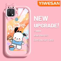 YIWESAN เคสสำหรับ A15 OPPO A35 A15s 4G,เคสการ์ตูนน่ารักลาย Pochacco Little Monster Bowknot ปลอกนิ่มทนต่อการเสียดสีเคสโทรศัพท์โปร่งใสฝาครอบป้องกันเลนส์กล้องถ่ายรูปซิลิกาเจล TPU