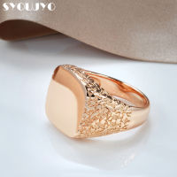 SYOUJYO Hot Fashion Big Glossy 585 Rose Gold Mens Ring Simple Square Design Exquisite Relief Fine Jewelry Gift For Man