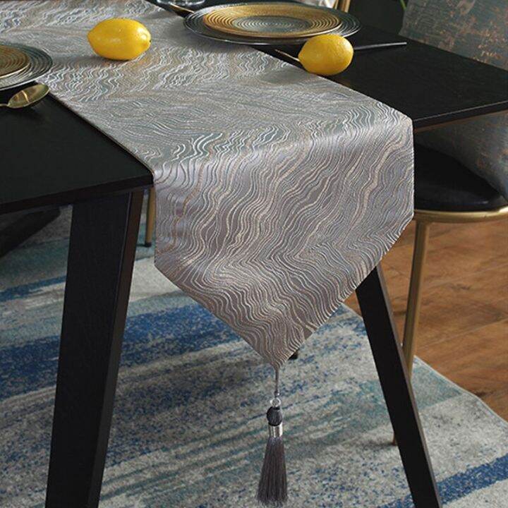 Nordic Table Runner Luxury Printed Curve Table Runner with Tassel