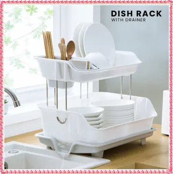 Dish Drying Rack - 1Easylife 2 Tier Large Kitchen Dish Rack with Removable  Drainboard 