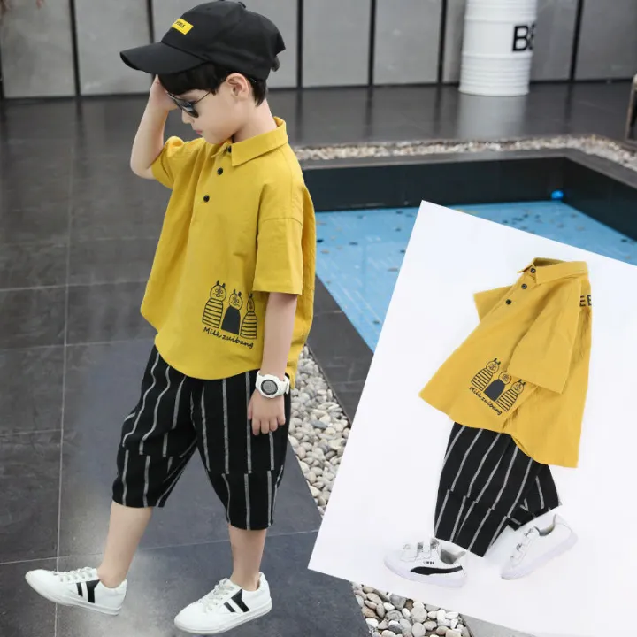Lons Children'S Fashion 2Pcs（Tops+Shorts）High Quality Korean Shorts For  Kids Boys Casual Clothes