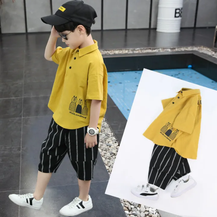 LONS Children's Fashion 2PCS(Tops+Shorts)High Quality Korean Shorts for kids boys casual clothes Lons Children'S Fashion 2Pcs(Tops+Shorts)High Quality Korean Shorts For Kids Boys Casual Clothes