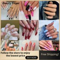 BEAUTY FINGER เล็บปลอมแบบถอดออกได้คลุมทั้งหมดเทียมพลอยเทียมโลงศพเล็บปลอม24ชิ้น/กล่องสวมใส่ได้เล็บปลอมเล็บปลอมแบบเฟรนช์